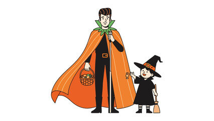 Halloween Costume : A father and child in spooky Halloween costumes, ready for the night of spooky and fun. 
