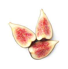 Pieces of ripe fig isolated on white, top view