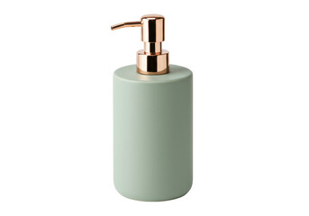 Obraz premium Elegant sage green soap dispenser isolated, with copper pump for bathroom or kitchen, modern design and minimalist style