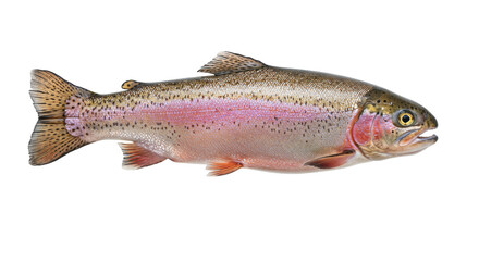 Obraz premium Rainbow trout isolated on transparent background, freshwater fish with colorful iridescent skin and black spots, popular game fish for sport fishing