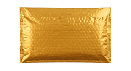 Gold bubble envelope isolated on transparent background, padded shipping mailer for sending fragile items and secure packaging