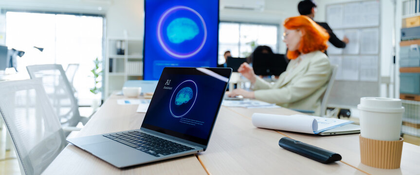 Businesswoman use artificial intelligence AI Assistant technology for solve work problems,enhanced work efficiency data analysis,efficient tools,Unlocking work potential,AI technology in corporat