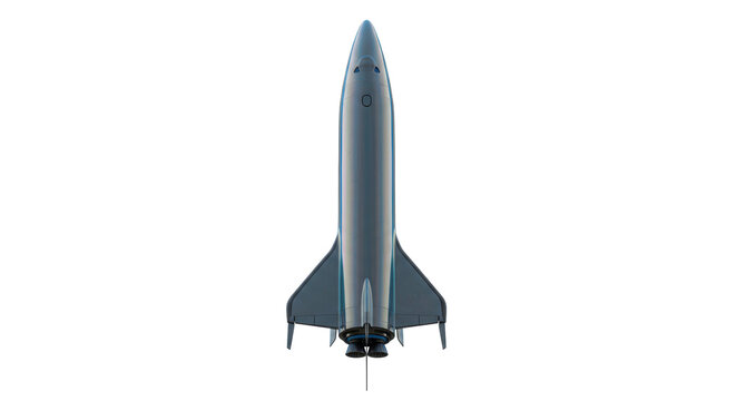 Silver space shuttle isolated on transparent background, futuristic spacecraft for space exploration and science fiction concepts
