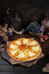 Cheese Khachapuri – Classic Georgian Bread. Traditional Georgian Bread. Traditional Georgian cuisine styled with authentic atmosphere.