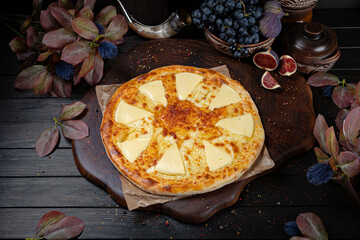 Cheese Khachapuri – Classic Georgian Bread. Traditional Georgian Bread. Traditional Georgian cuisine styled with authentic atmosphere.