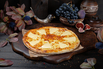 Cheese Khachapuri – Classic Georgian Bread. Traditional Georgian Bread. Traditional Georgian cuisine styled with authentic atmosphere.