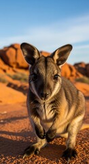 Australian Wallaby in Desert Landscape.