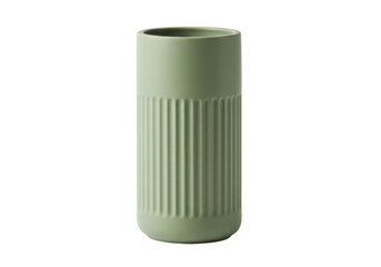 Sage green ceramic vase isolated, ribbed texture modern home decor accent for flowers and plants