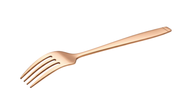 Elegant rose gold fork isolated on white, modern flatware for fine dining and special occasions PNG