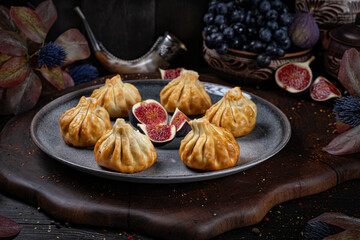 Fried Khinkali – Golden Georgian Dumplings.Traditional Georgian Bread. Traditional Georgian cuisine styled with authentic atmosphere.