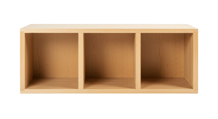 Wooden storage cube with three compartments isolated, minimalist furniture for home organization and interior design
