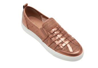 Rose gold slip-on sneaker isolated, women s casual shoe with woven design for comfort and style, no background