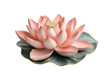 Delicate pink lotus flower with green leaves isolated on transparent background. Beautiful pink lotus flower isolated on white background.