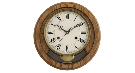 Antique pendulum clock with roman numerals isolated on transparent background