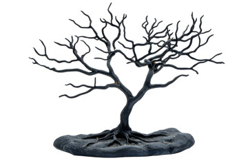 Gnarled bare tree branches isolated on transparent background. Dead tree for Halloween decoration isolated on white background.