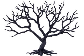 Gnarled bare tree branches isolated on transparent background. Dead tree for Halloween decoration isolated on white background.