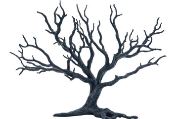 Gnarled bare tree branches isolated on transparent background. Dead tree for Halloween decoration isolated on white background.
