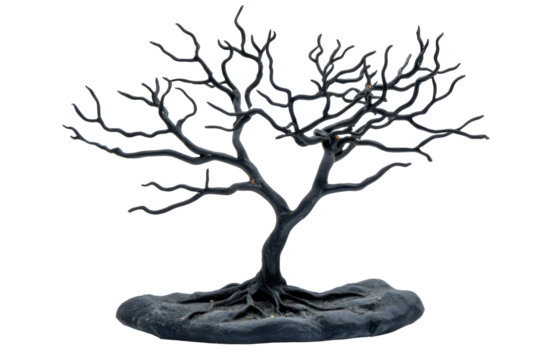 Gnarled bare tree branches isolated on transparent background. Dead tree for Halloween decoration isolated on white background.