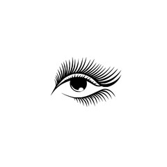 Stylized eye illustration with long eyelashes in black and white minimalist design aesthetic graphic art