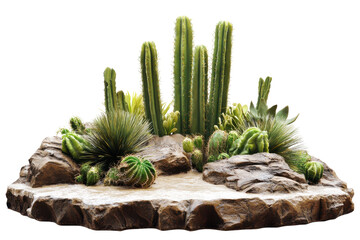Green desert cactus and rocks on a transparent background isolated on transparent background. Cactus isolated on white background.