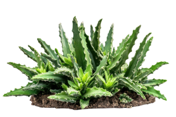 Green succulent plant with spiky leaves isolated on transparent background.