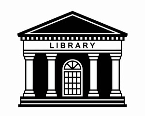 Classic Library Building Icon Illustration with Columns and Architectural Detail Providing a Timeless Symbol for Education and Knowledge
