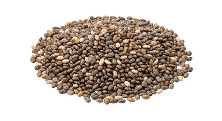 Pile of chia seeds isolated on transparent background, healthy food ingredient for vegan diet and nutrition PNG