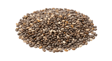 Pile of chia seeds isolated on transparent background, healthy food ingredient for vegan diet and nutrition PNG
