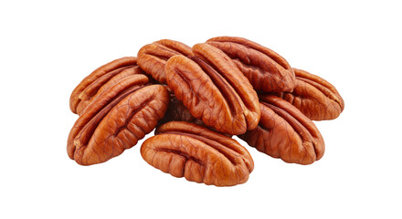 Pile of pecan nuts isolated on transparent background, shelled nuts rich in nutrients and...