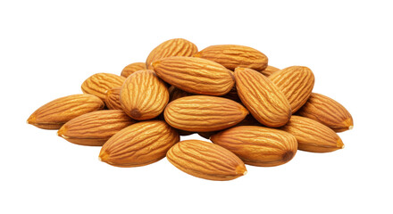 Pile of almonds isolated on transparent background, healthy snack food rich in nutrients and vitamins, raw vegan ingredient