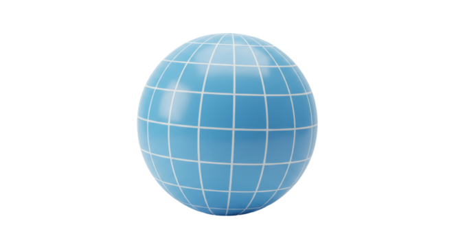 Light blue globe with grid lines isolated on transparent background, 3D rendering world map for geography and education - Powered by Adobe