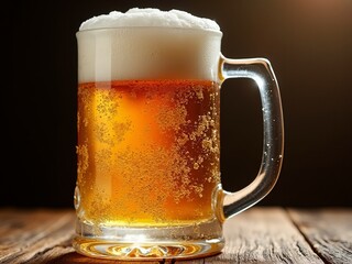 Traditional German Beer Mug with Golden Foam in Detail Photography HD