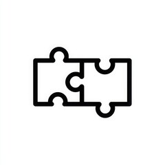 Two Simple Outline Puzzle Pieces Connected - Teamwork, Unity, Solution, Minimalist Icon, Black and White