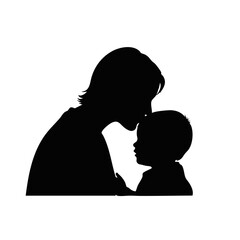 Silhouette of a mother gently kissing her baby's forehead, showcasing maternal love and affection