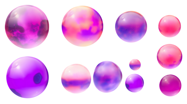 Collection of purple spheres illustration on transparent png background
