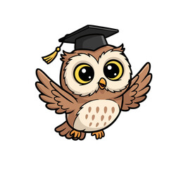 Animated Owl in Graduation Cap with Open Wings, Ready to Learn