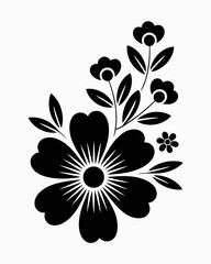 Elegant Black and White Floral Design Featuring Stylized Flowers and Leaves for Decoration and Creative Projects