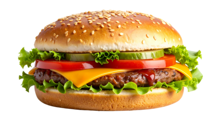 hamburger with extra cheese isolated on a white background