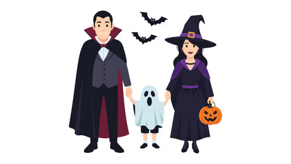 Spooktacular Family: A cheerful family, dressed in whimsical costumes, readies themselves for Halloween, with a touch of spooky cheer.