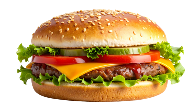 hamburger with extra cheese isolated on a white background