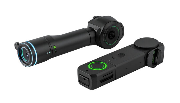 Smart Camera Gimbal Collection with Rotating Axis Effects and Hovering Icons, isolated on transparent background