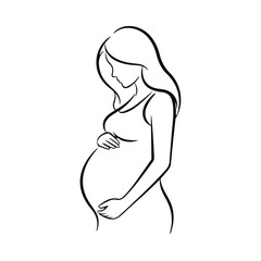 Pregnant woman silhouette, expecting mother, holding belly, pregnancy concept.