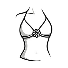 Simple line art of a womans bikini top.