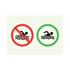 Swimming prohibited and allowed signs for pool safety rules.