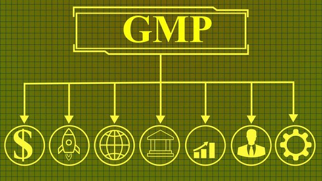 Good manufacturing practice certification quality control on virtual screen. GMP, business insights from large data sets 4K,,
