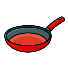 Vibrant red frying pan ready for delicious culinary creations, perfect for cooking demonstrations, food blogs, and restaurant illustrations, adding a touch of kitchen charm