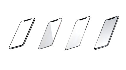 Four cellular devices mockup on transparent png background