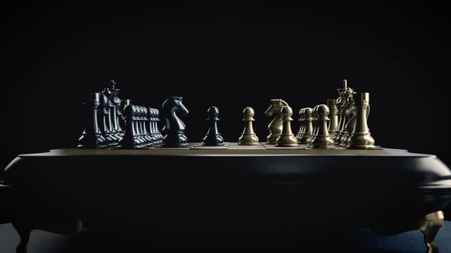 chess in a dark studio environment