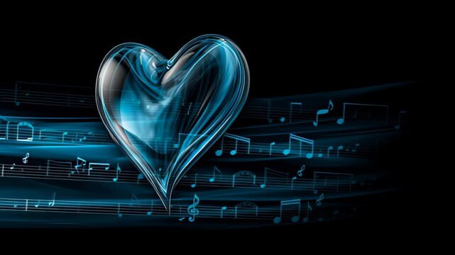 heart glass with musical notes
