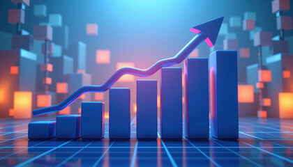 Business corporate development growth background industry concept with rising bar chart and arrow symbolizing success